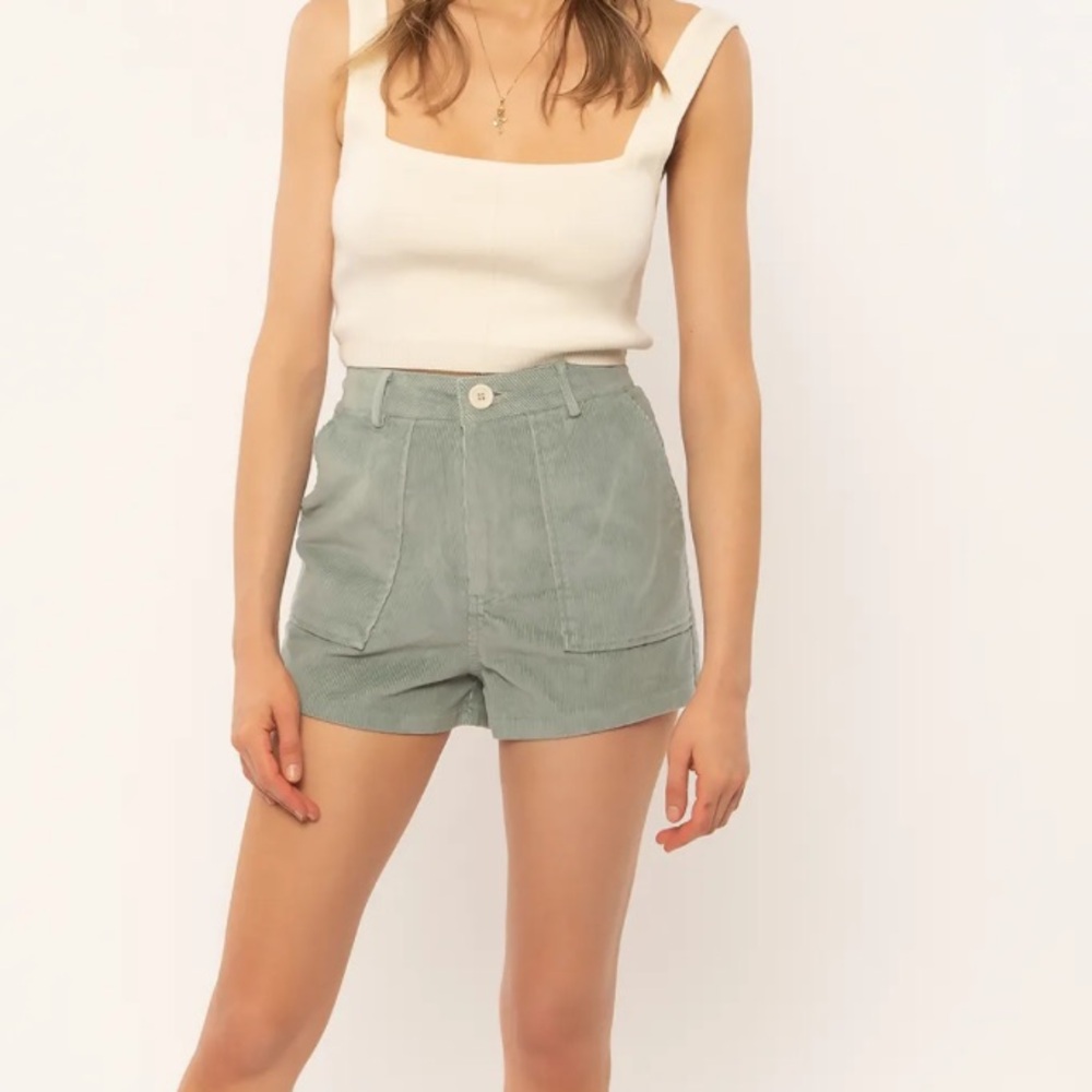 Amuse Society teal corduroy high waisted shorts